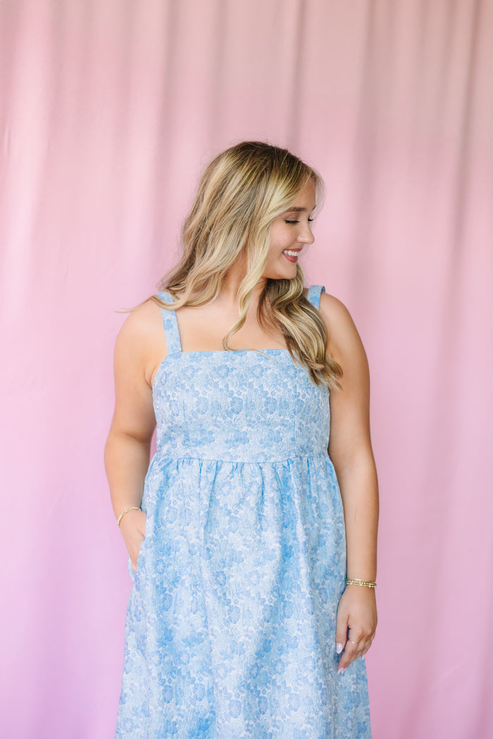 Blue Floral Jacquard Dress