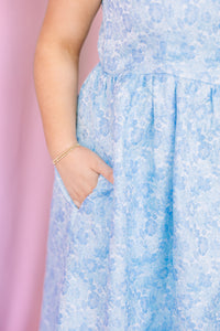 Blue Floral Jacquard Dress