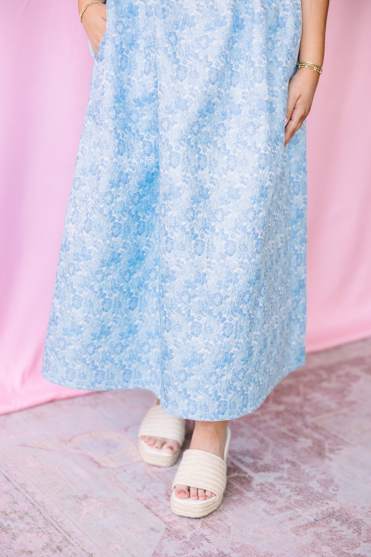 Blue Floral Jacquard Dress