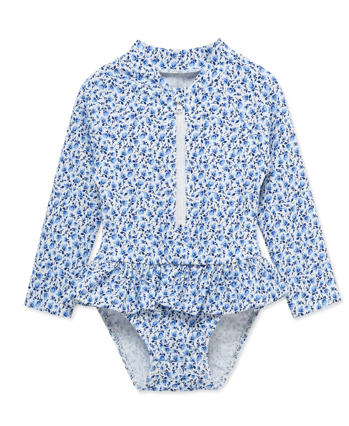Blue Floral Longsleeve Swimsuit