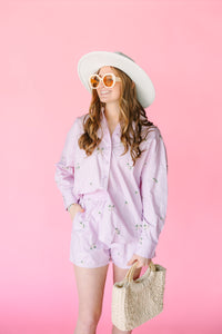 Lilac Floral Embroidered Poplin Shorts