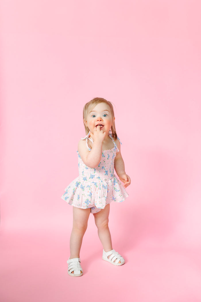Pink Floral Smocked Bubble