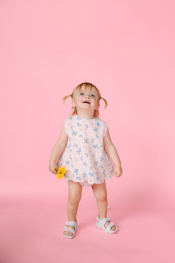 Pink Floral Ruffle Back Top & Bloomer Set