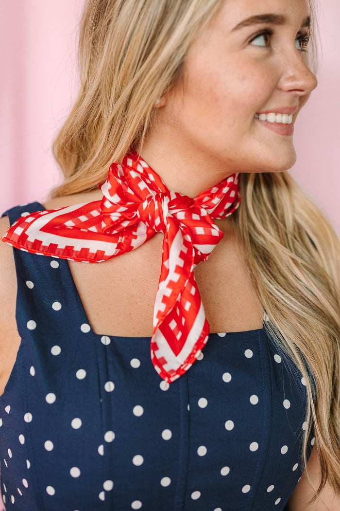 Red Gingham Silk-Finish Square Scarf