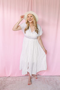 White Button Front Midi Dress