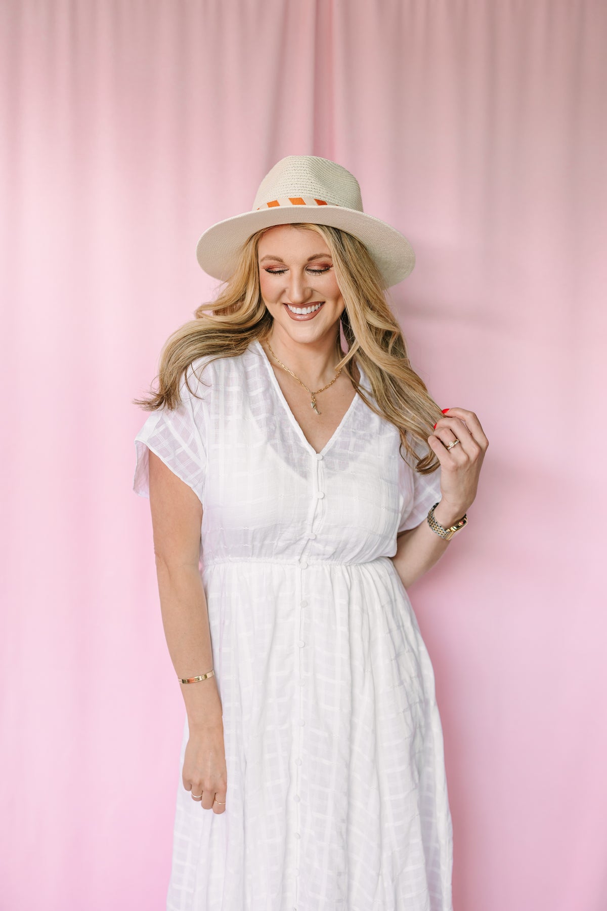 White Button Front Midi Dress