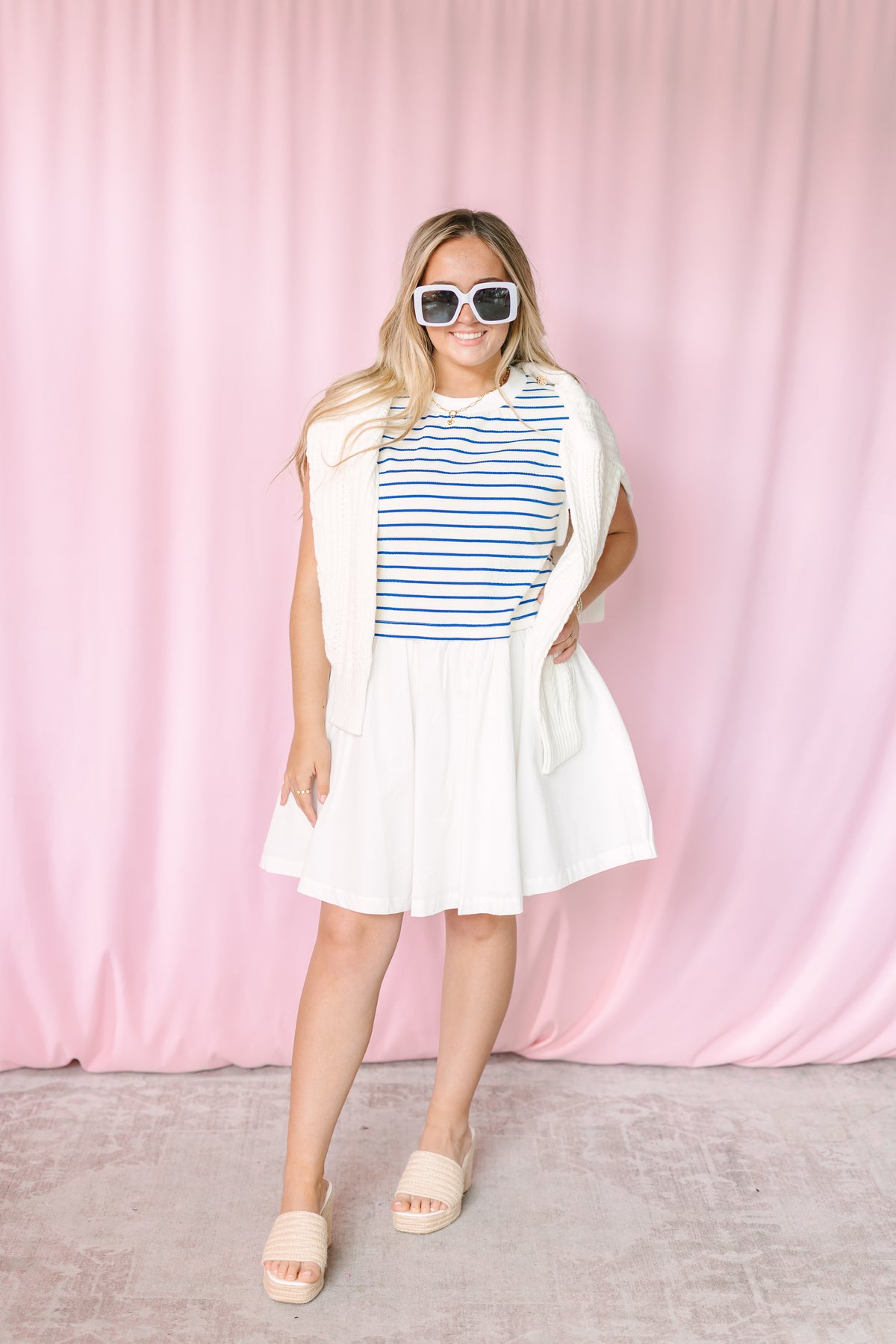 Marine Blue Striped Mini Dress