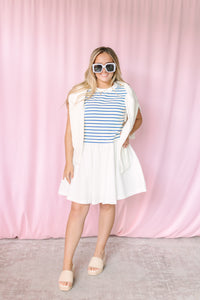 Marine Blue Striped Mini Dress