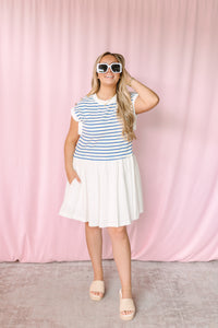 Marine Blue Striped Mini Dress