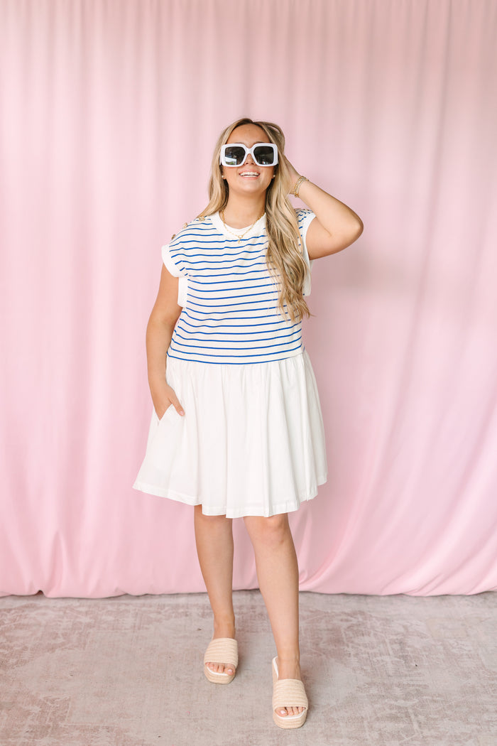 Marine Blue Striped Mini Dress