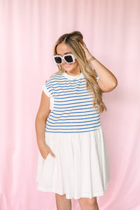 Marine Blue Striped Mini Dress