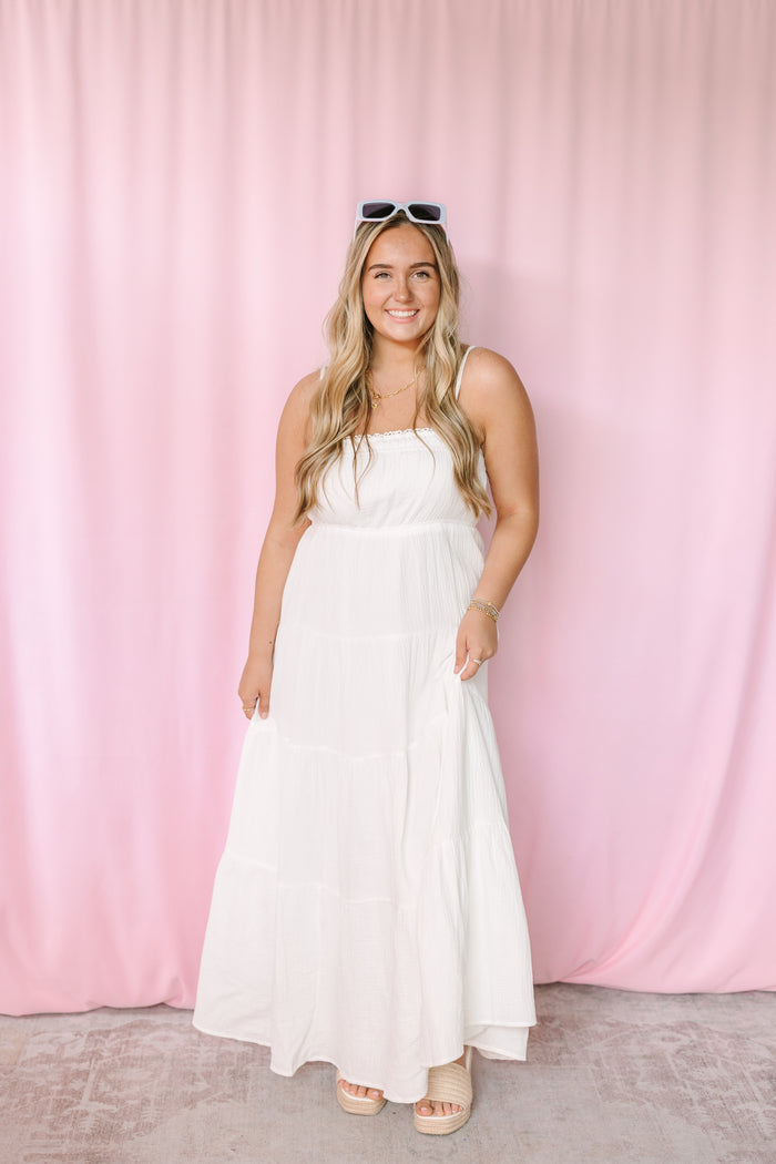 White Ruffle Trim Sundress