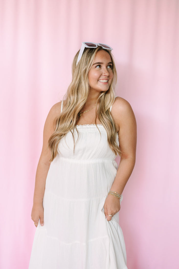 White Ruffle Trim Sundress