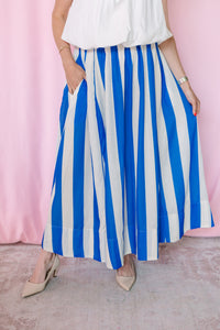 Blue and white striped maxi skirt 