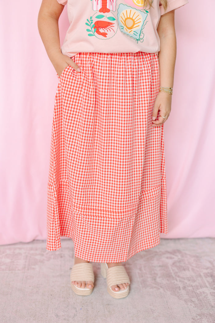 Red Gingham Midi Skirt