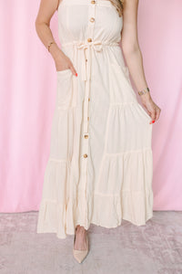Cream Boho Linen Maxi Dress