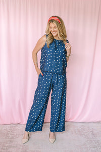 Dusty Blue Polka Dot Pants