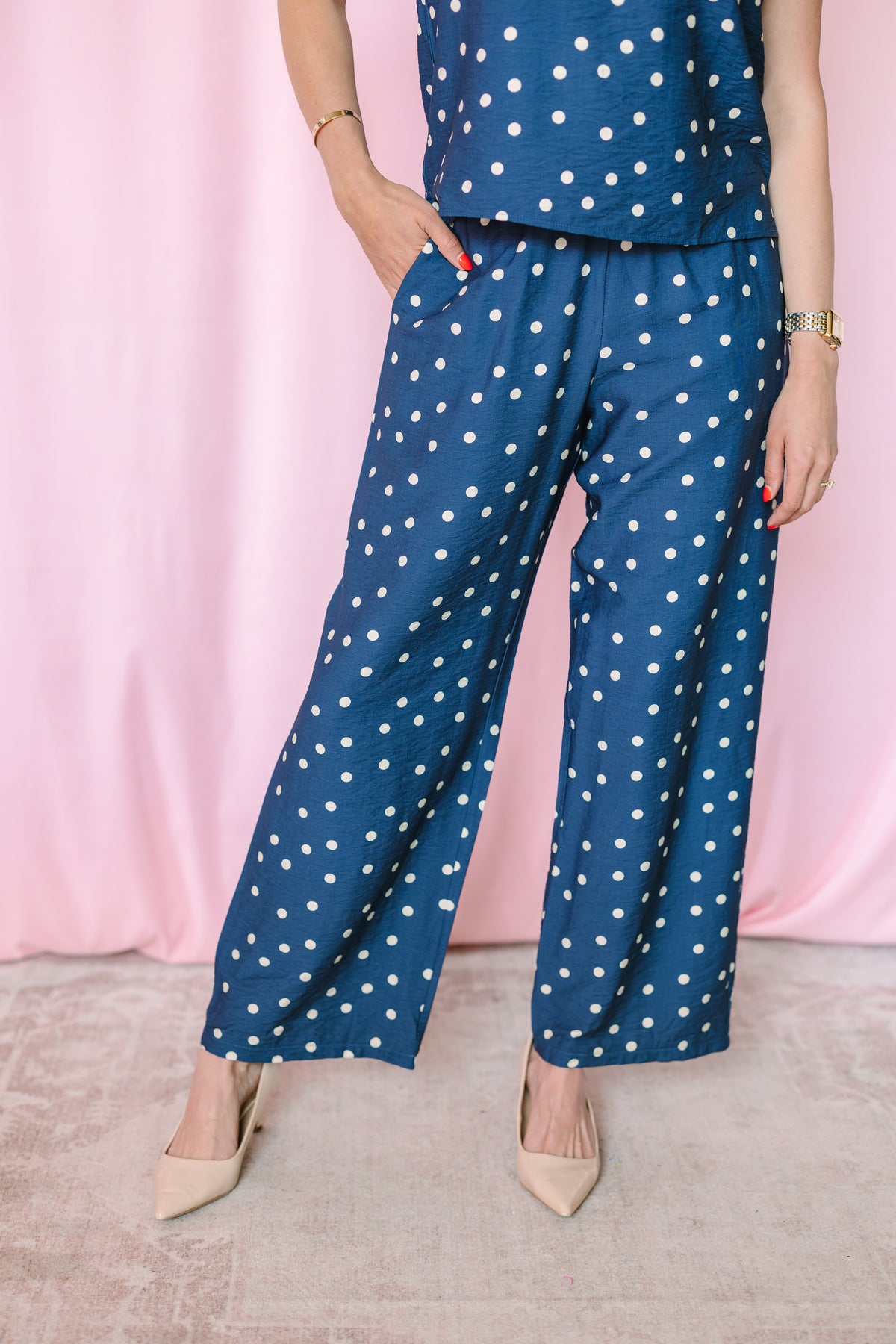 Dusty Blue Polka Dot Pants