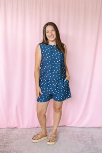 Dusty Blue Polka Dot Shorts