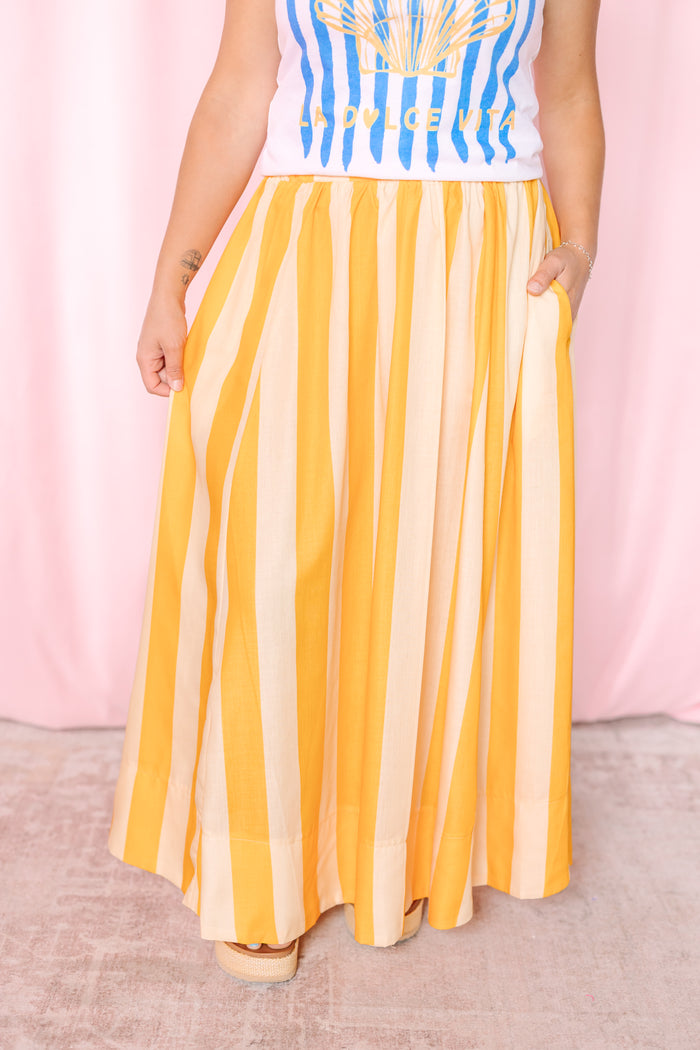 Yellow Striped Maxi Skirt