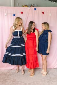 Red Smocked Midi Dress