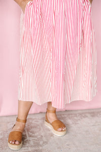 Red Striped Front Bow Midi Dress
