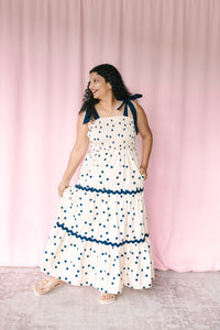 Navy Polka Dot Woven Dress