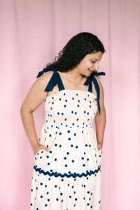 Navy Polka Dot Woven Dress