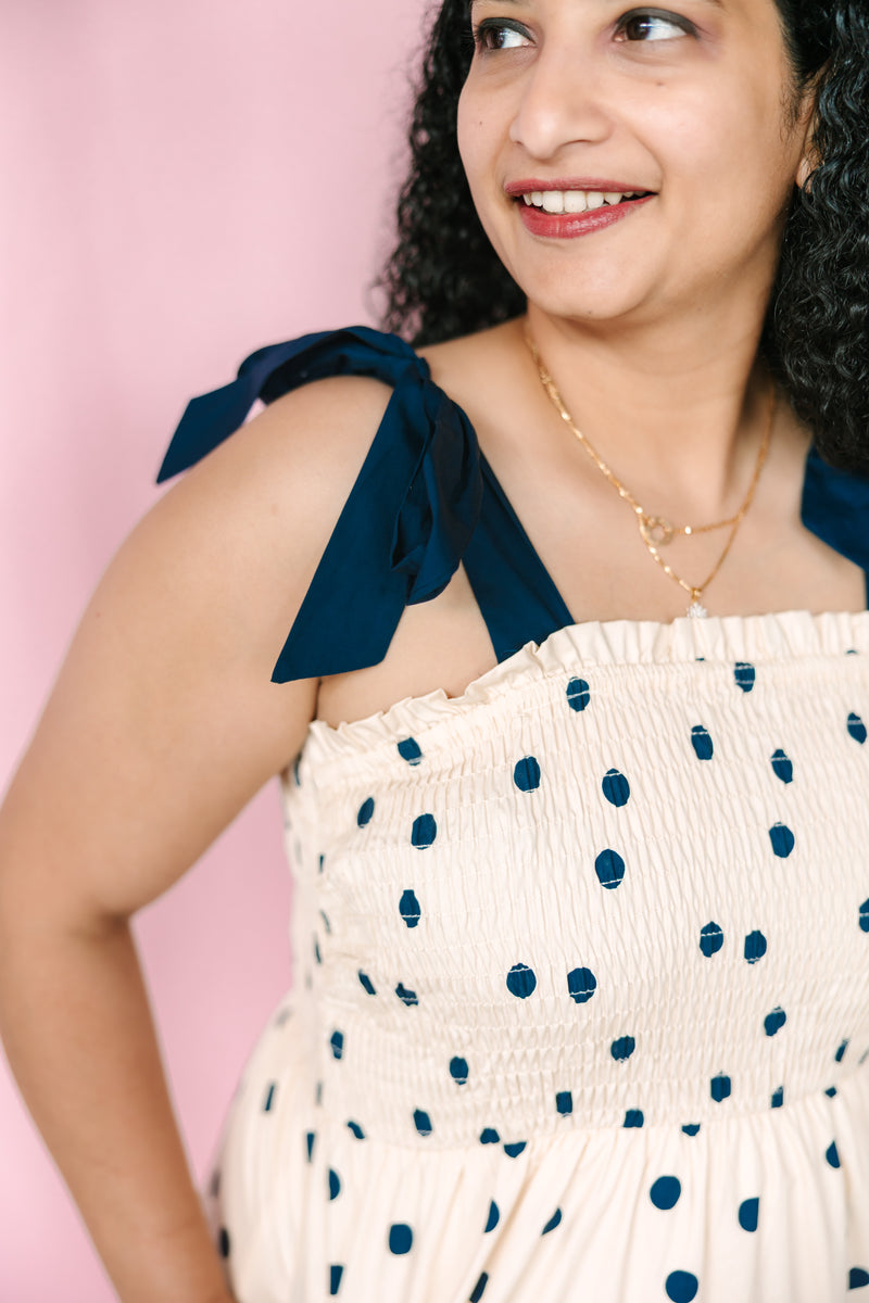 Navy Polka Dot Woven Dress