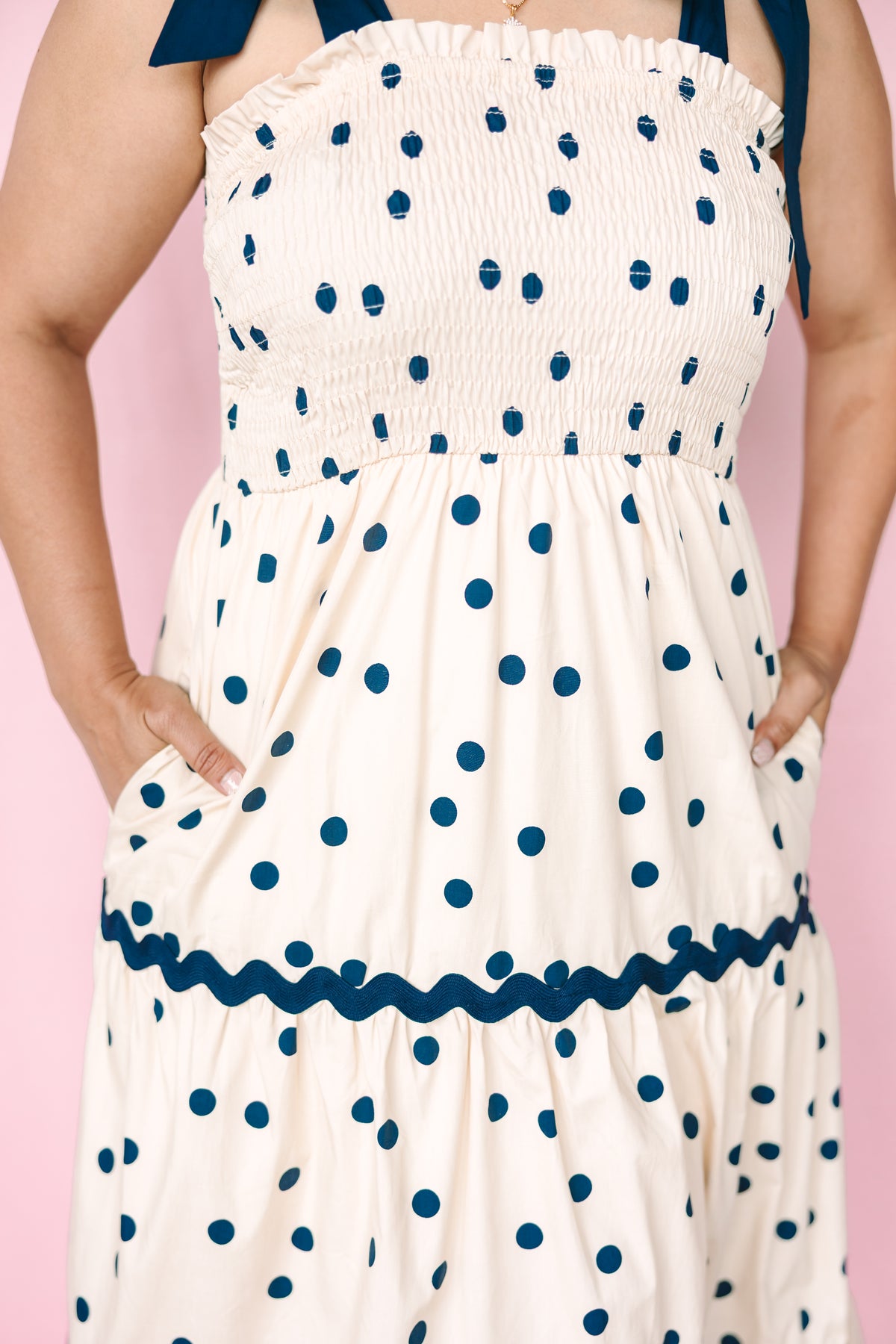 Navy Polka Dot Woven Dress