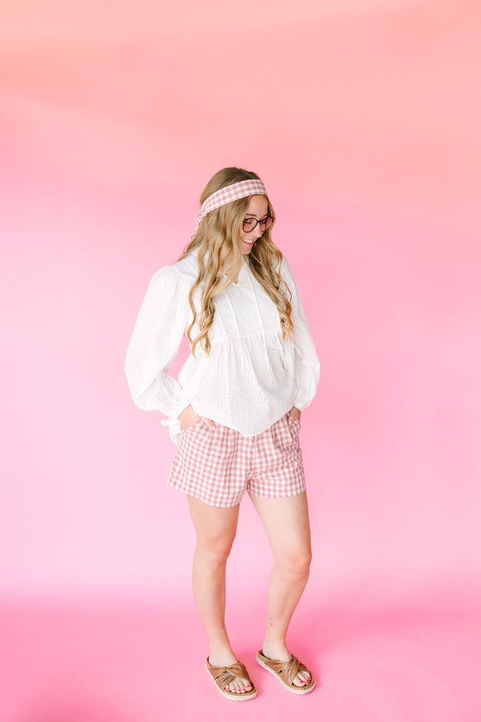 Red Checkered High Waisted Paperbag Shorts