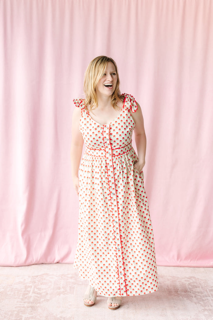 Poppy Print Tie-Shoulder Dress