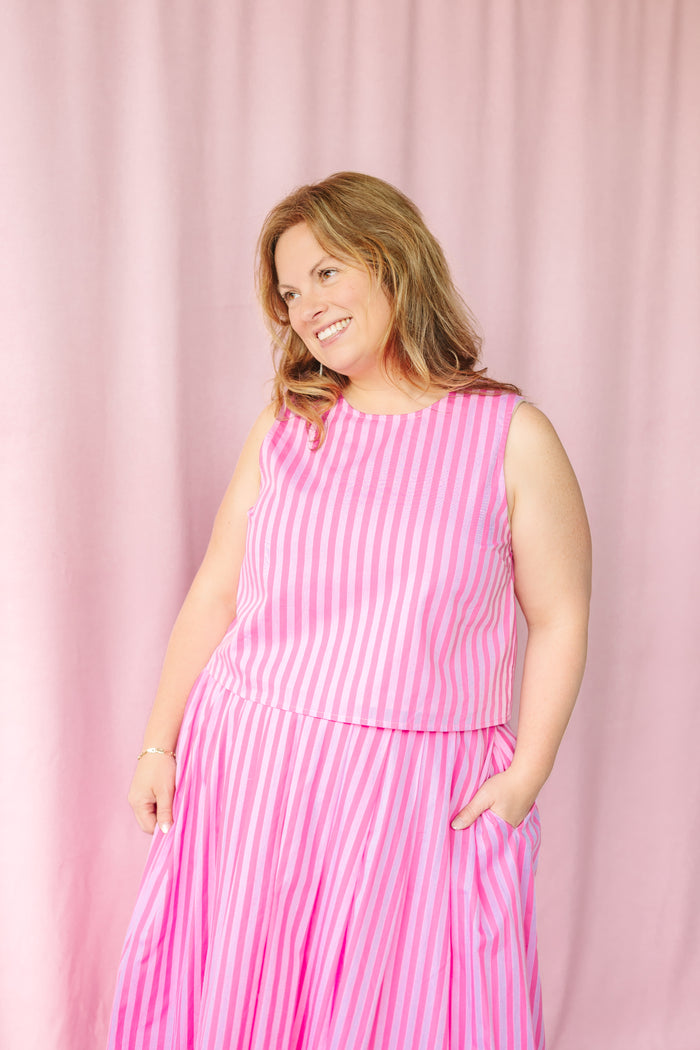 Pink Stripe Sleeveless Top