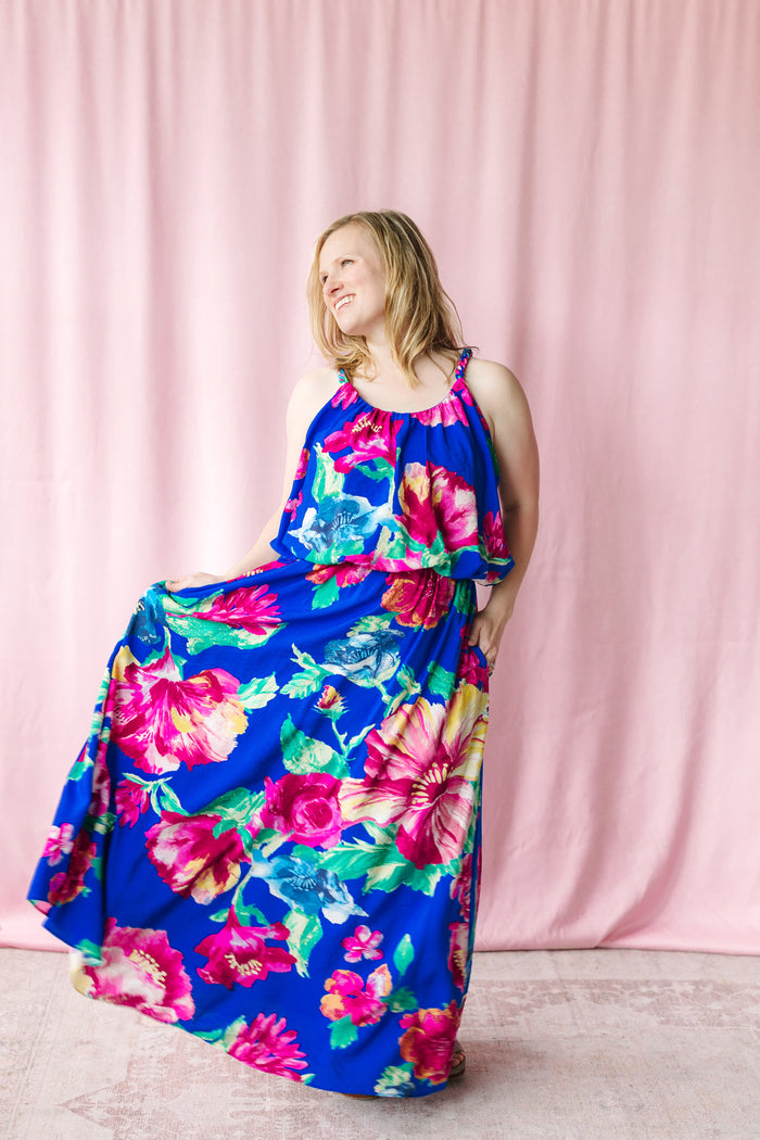 Blue Floral Maxi Skirt