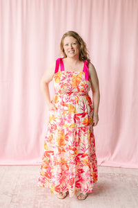 Pink Floral Tie Shoulder Maxi