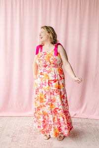 Pink Floral Tie Shoulder Maxi