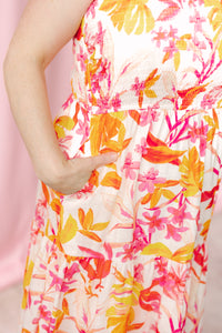 Pink Floral Tie Shoulder Maxi