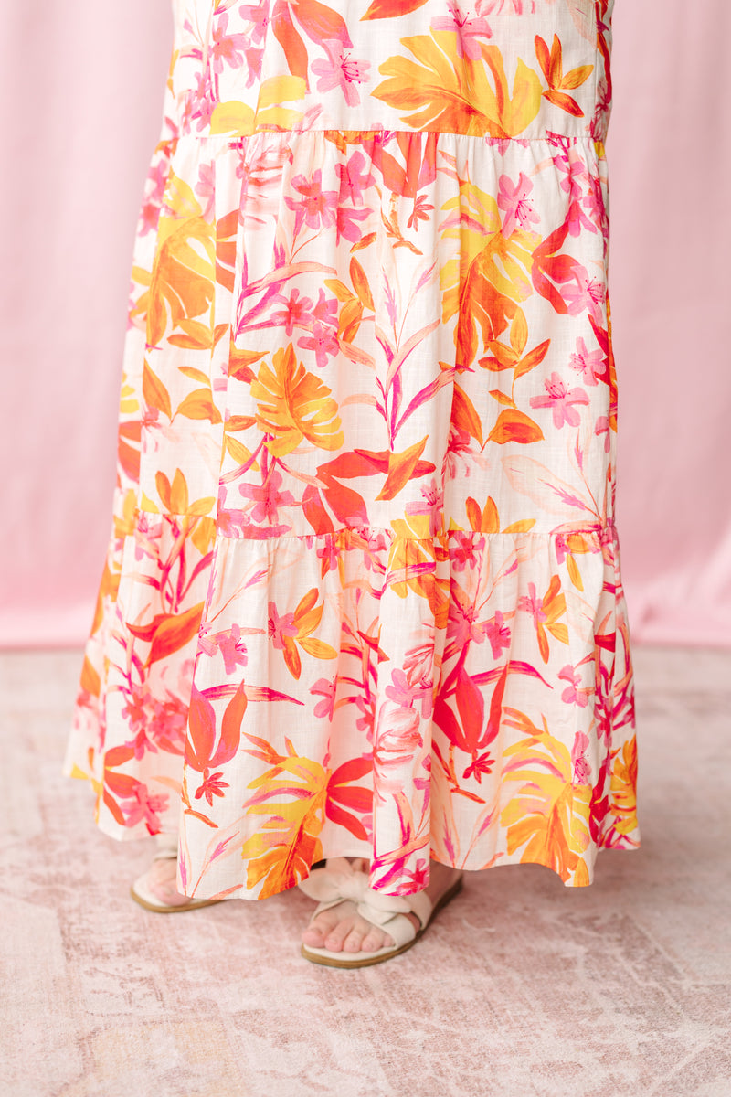 Pink Floral Tie Shoulder Maxi