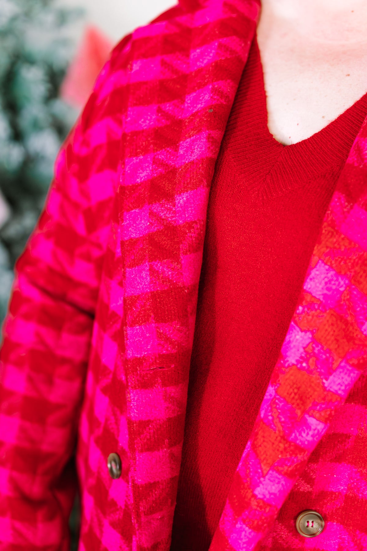 Pink & Red Tweed Coat