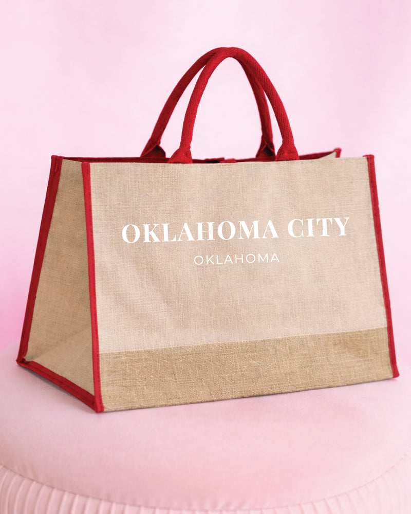 Oklahoma City Red Jute Tote