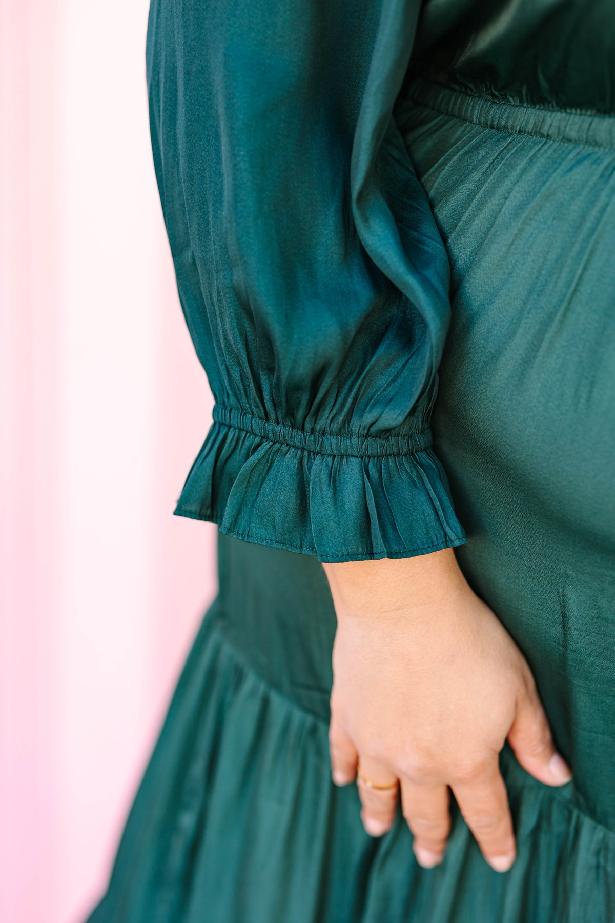 Split Neck Ruffle Maxi Dress