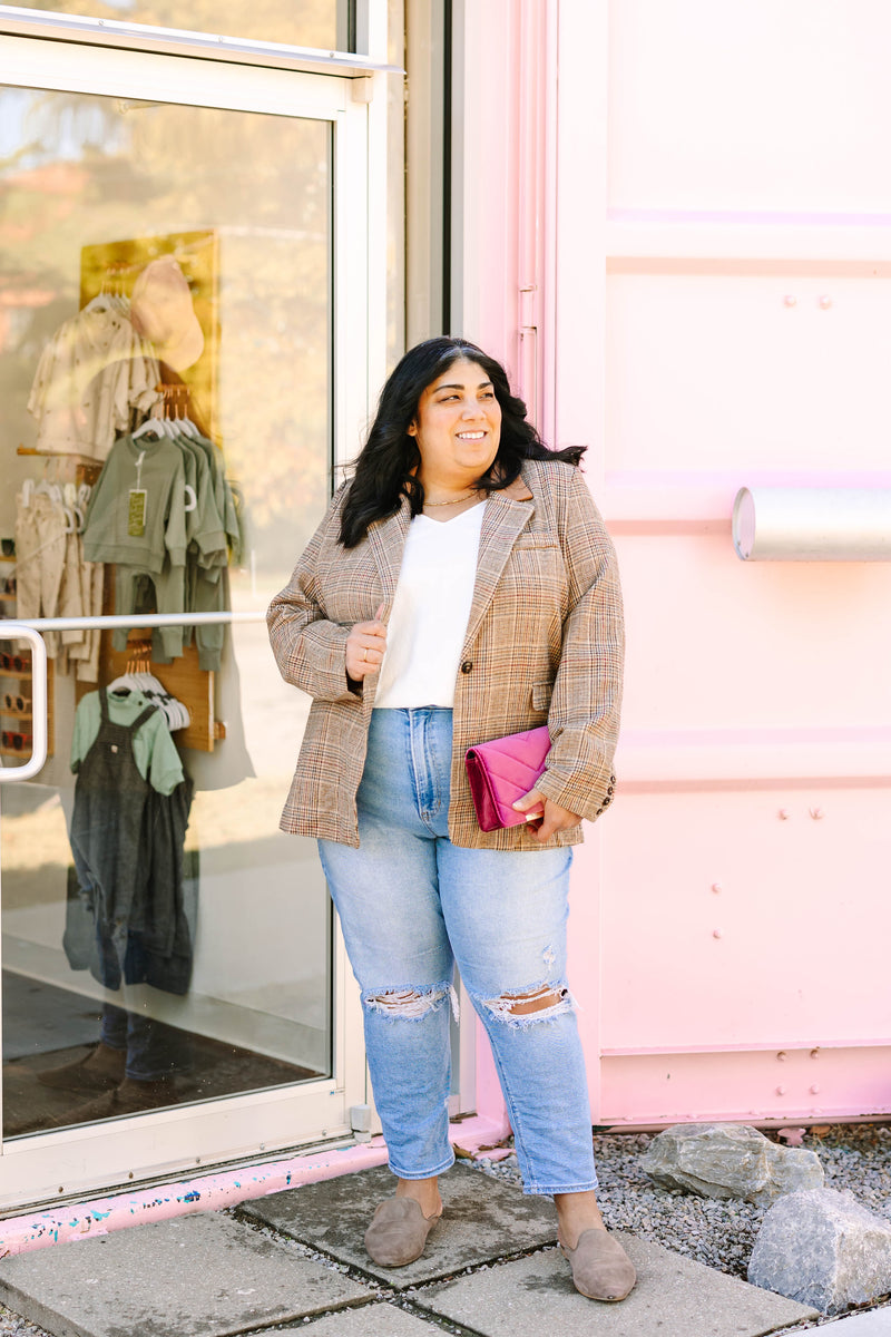 Collar Contrast Plaid Jacket