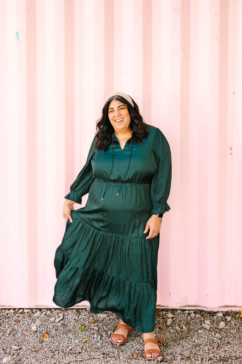 Split Neck Ruffle Maxi Dress