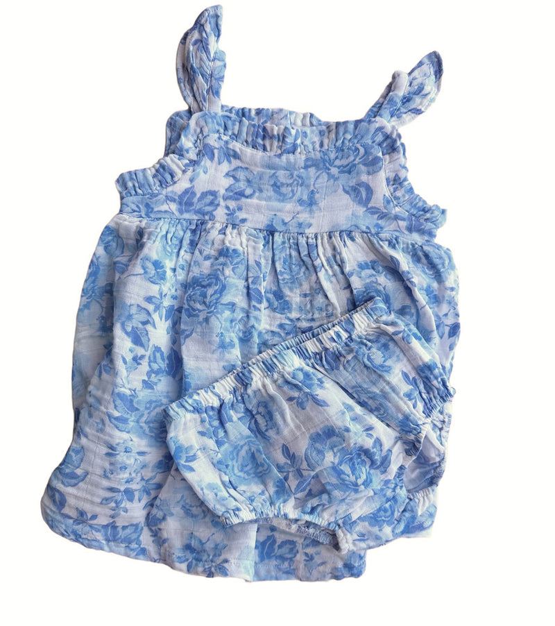 Blue Floral Paperbag Sundress