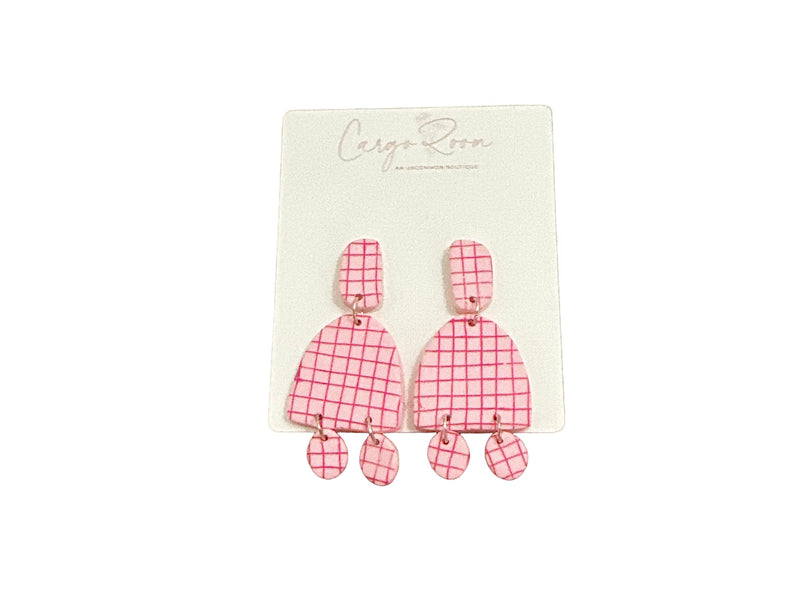 Pink Grid Drop Earrings