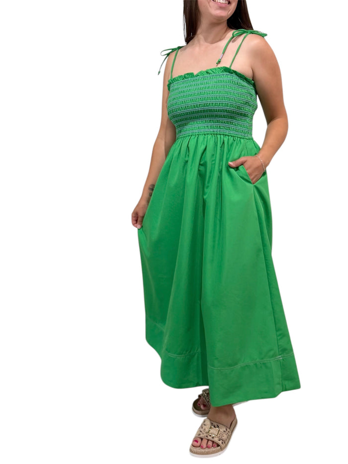Green Smocked Maxi Dress