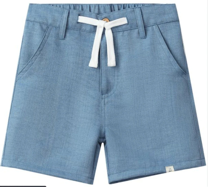 Navy Woven Chambray Shorts