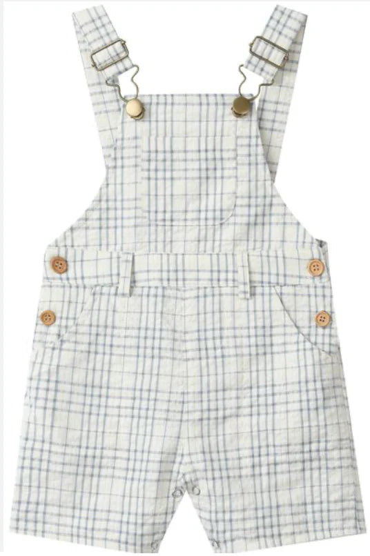 Chambray/Cream Plaid Overalls