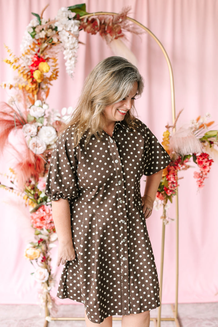 Brown Polka Dot Mini Dress
