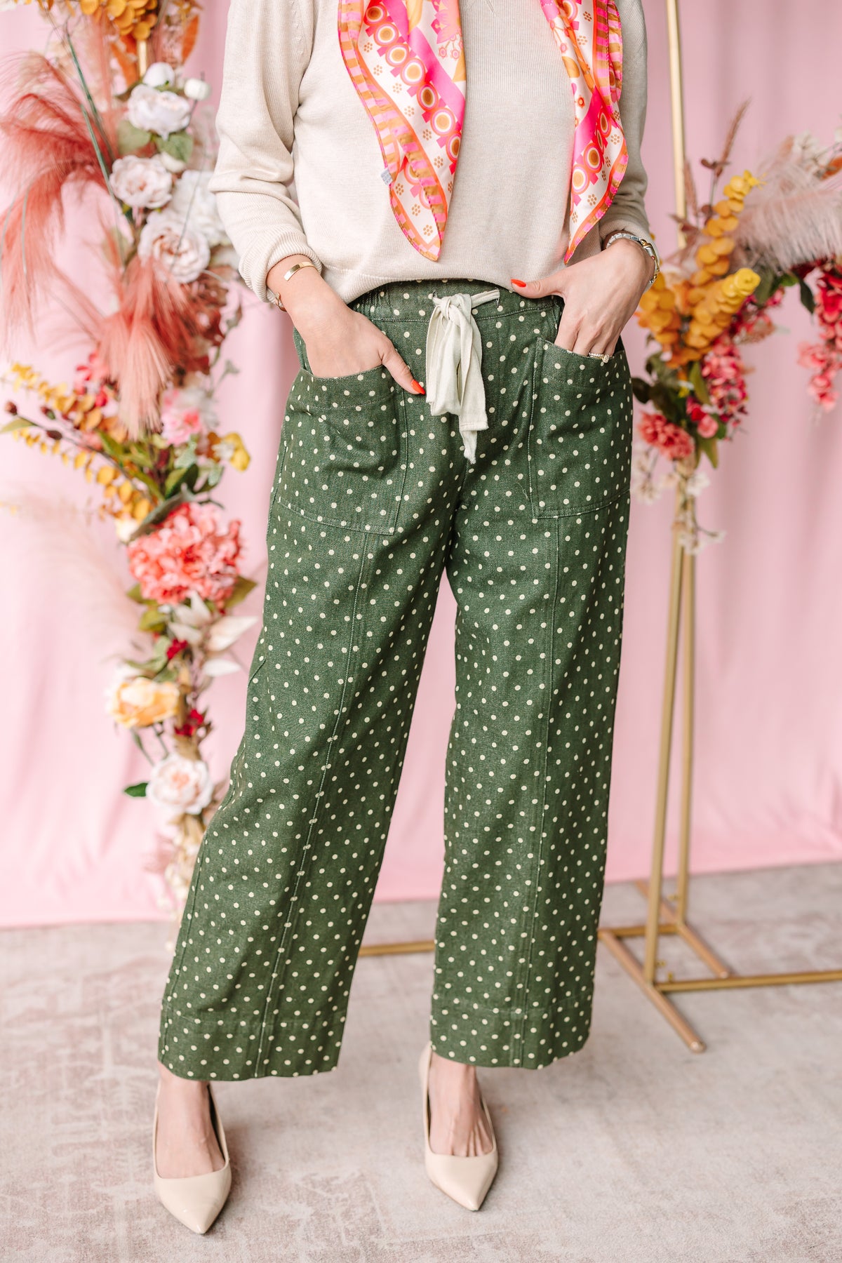 Olive Polka Dot Pants